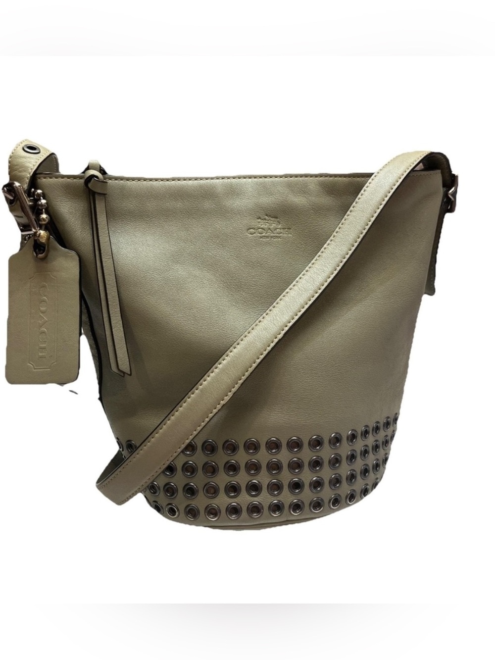 Vintage Coach Olive Green Leather BleekerCrossbody Bucket Bag 32386